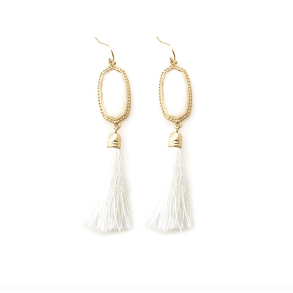 Druzy Tassel Hook Earrings